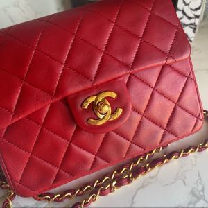 CHANEL, Bags, Chanel Vintage Cc Red Classic Flap Quilted Mini Square  Matelasse Bag